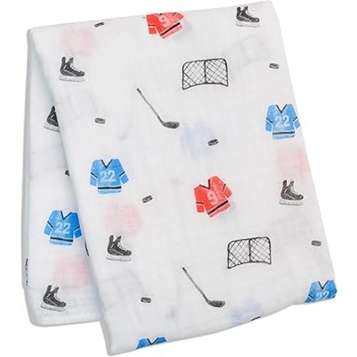 Lulujo Baby Swaddle Blanket| Unisex Softest 100% Cotton Muslin Swaddle Blanket| Neutral Receiving Blanket for Girls & Boys | 47in x 47in Hockey