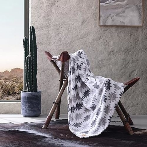 Wrangler - Blanket, Super Soft Sherpa Bedding, Yellowstone Inspired Throw Blanket for Couch or Bed (Canyon Ikat Blue, 50" x 60")