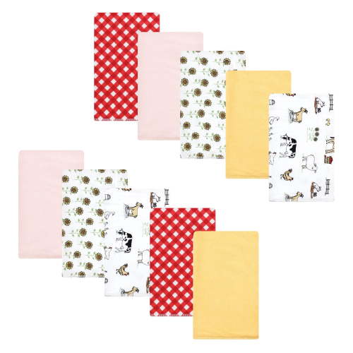 Luvable Friends Hudson Baby Flannel Burp Cloths 10pk, Barnyard Farm