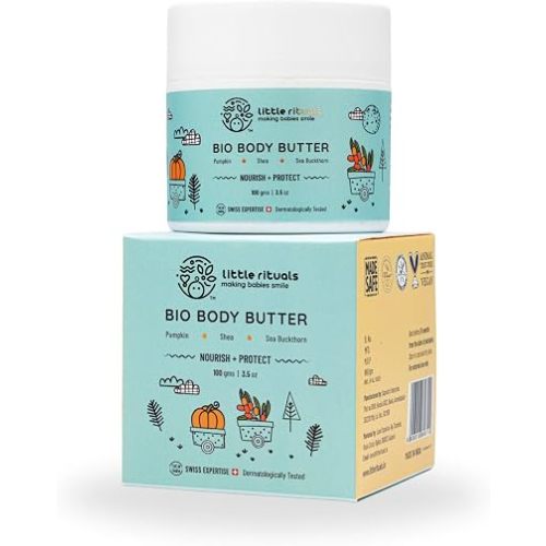 Little Rituals Baby BIO Body Butter - Nourish+ Protect Formulated with Best Plant Botanical -Pumpkin & SHEA Butter, SEABUCKTHORN Oil. Natural, Organic, Dermat Tested, Swiss Technology (100 gm)