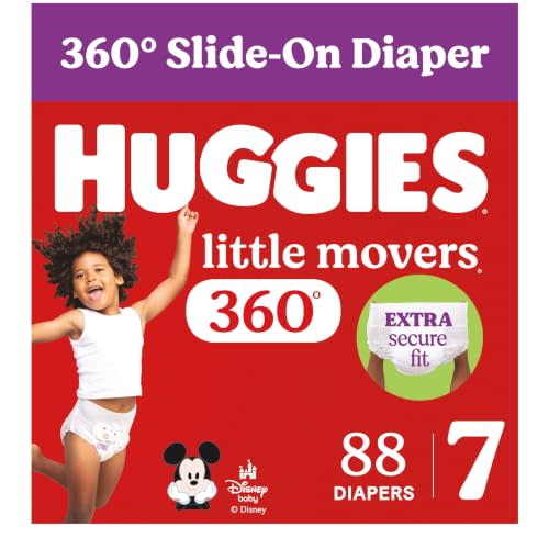 Huggies Little Movers HuggFit 360 Diapers Size 7, 88 Count (2 Packs of 44) | Pull On Diapers, Double Grip Strips, Secure Flexible Fit, Up to 12-Hour Protection, Dry Touch Liner, Wetness Indicator