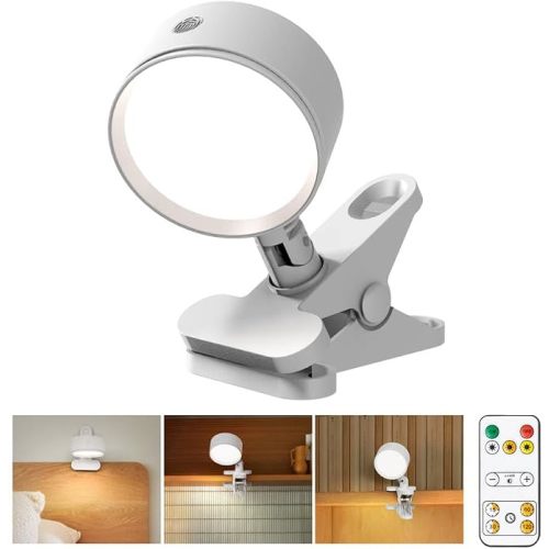 Clip on Light 5000mAh Rechargeable Battery, Clamp Reading Light for Bed | Eye Care, Clip on Lamp with 360° Rotation Touch & Remote, USB Clamp Light with 3 Color Modes & Dimmable for Headboard Bedside