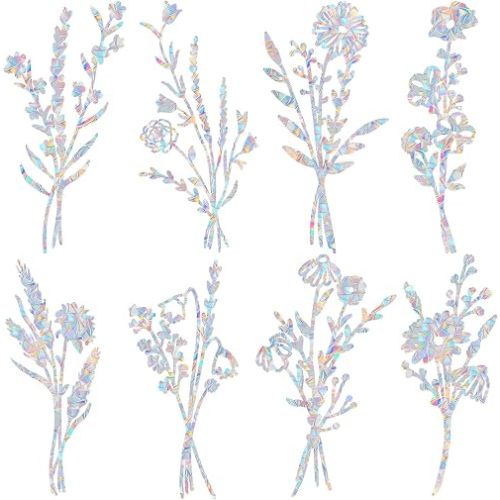 8 PCS Flower Window Clings for Bird Strikes - Anti-Collision Decals to Save Birds,Non Adhesive Reusable Vinyl Rainbow Window Stickers