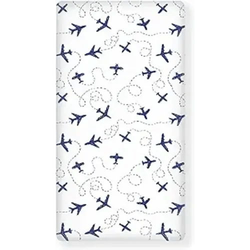 Blue Airplanes Fitted Crib Sheet Air Plane Transportation Sky White Standard Crib Mattress Fitted Sheet Baby Toddler Bed Mattress Sheets for Boys Girls 28"x52"