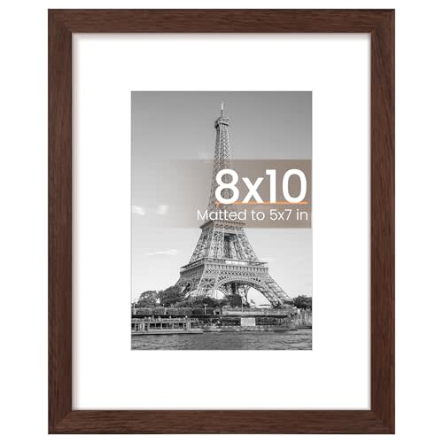 upsimples 8x10 Picture Frame, Display Pictures 5x7 with Mat or 8 x 10 Without, Wall Hanging Photo Frames, Brown, 1 Pack