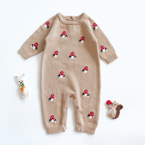 Baby Embroidered Mushroom Knitted Romper