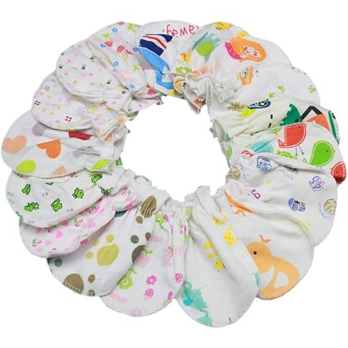 10 Pairs Unisex Baby Mittens, Cartoon No-Scratch Mitts,Soft Elastic Gloves for Newborn Baby 0-6 Months, Random Color