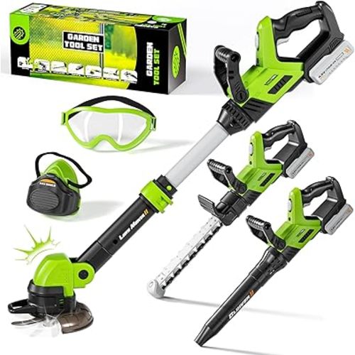 Kids Tool Set, 3-IN-1 Toddler Power Garden Tools with Sounds & Lights, Volume+/-, Toy Weed Wacker, Leaf Blower & Hedge Trimmer, Outdoor Play Toy Tools, Christmas Birthday Gifts for Boys 3 4 5 6 7 8+