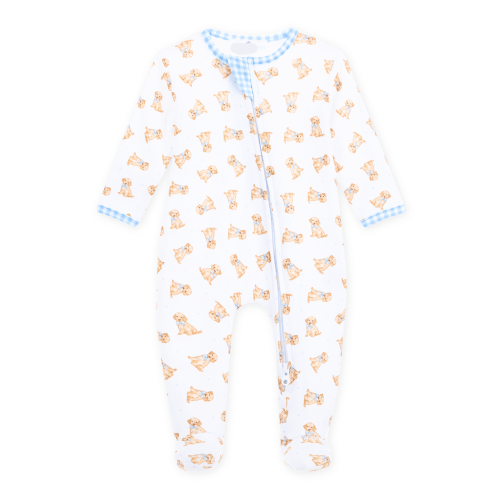 SWEET GOLDEN LIGHT BLUE ZIP FOOTIE