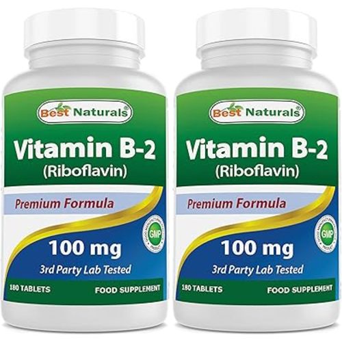Best Naturals Vitamin B2 (Riboflavin) 100 mg 180 Tablets - Premium Formula - 3rd Party Lab Tested (Pack of 2)