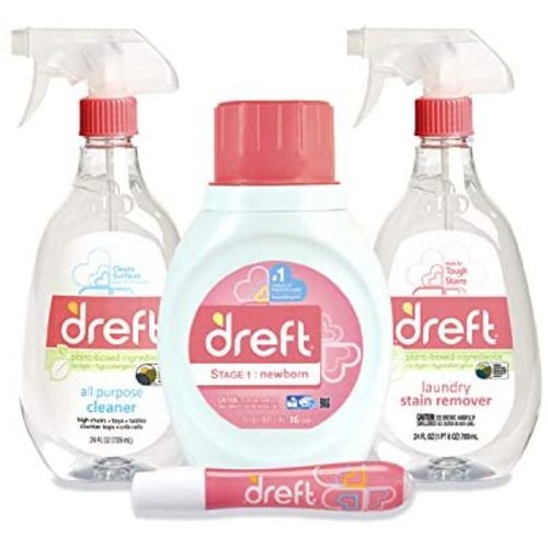 Baby Gifts Set by Dreft, Baby and Mom Gift Set with Liquid Laundry Detergent, Laundry Stain Remover, Stain Remover Pen & All Purpose Cleaner Spray, Great for Baby Showers