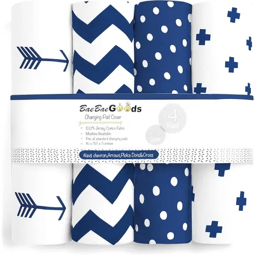 Changing Pad Cover – Baby Changing Pad Covers 4 Pack – Boy or Girl Changing Pad Cover – Pure Cotton Machine Washable Navy and White Changing Table Cover – Diaper Changing Pad Cover Sheets