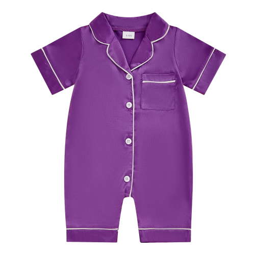 BemeyourBBs Newborn Baby Girl Boy Silk Satin Pajamas Rompers Kids Short Sleeve Button Down Pjs Infant One Piece Jumpsuit Loungewear Sleepwear