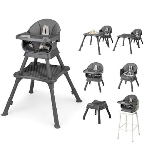 JOYMOR 9 in 1 Baby High Chair for Babies and Toddlers, Convertible Baby Feeding Chair Booster for Eating,Foldable and Portable Highchair with Removable Tray,Activity Table for Toddlers & Infants, Gray