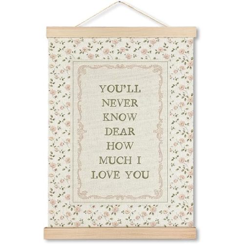 MHJFERGV Vintage Pink Floral Nursery Wall Art Poster, Floral Nursery Decor, You'll Never Know Dear How Much I Love You Romantic Canvas Wall Decor for Girls Baby Room Bedroom, 12x16 Inches