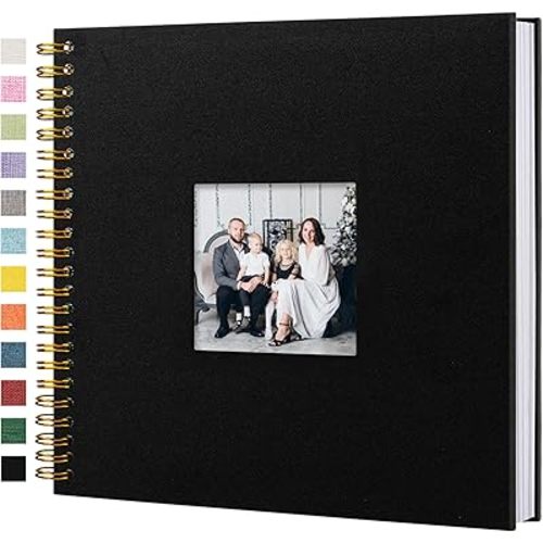 Scrapbook Photo Album Linen Cover, 12 x 12 Inch Hardcover Kraft White Pages Memory Book, for Travel Wedding Guest Book Christmas Baby Shower (40 Sheets/ 80 Pages,Black)