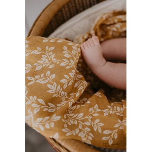 The Mini Scout Leafy Sprig Mustard Swaddle Blanket – Gender Neutral Muslin Baby Blanket, Cute Newborn Baby Clothes Essential, Newborn Swaddle Blanket, Great for Boys - Yellow