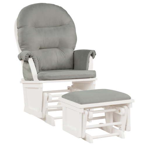Costway Baby Nursery Relax Rocker Rocking Chair Glider &Ottoman Set w/Cushion Light 3-6 Years Grey