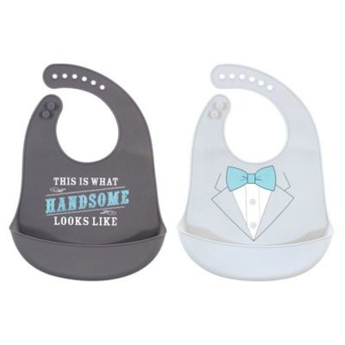 Little Treasure Baby Boys Silicone Bibs 2pk, Gray Mint Handsome, One Size