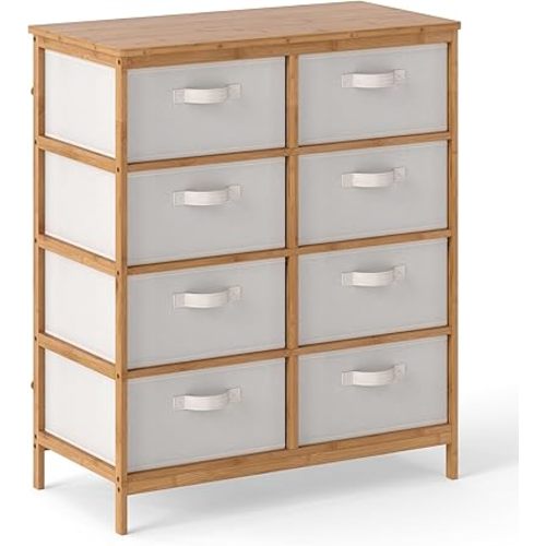 Giantex 5-Drawer Dresser for Bedroom, Bamboo Storage Tower with 5 Foldable Fabric Drawers & Top Shelf, Modern Chest of Drawers, Vertical Organizer Unit for Closet, Living Room (16"D x 31.5"W x 37"H)