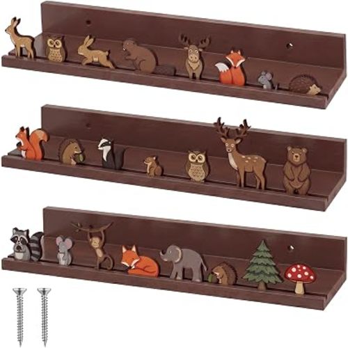 Nuanchu 3 Pcs Woodland Animals Floating Shelves Wood Nursery Book Shelves Wall Mounted Rustic Floating Ledge Home Decor for Kids Room Bedroom Living Room