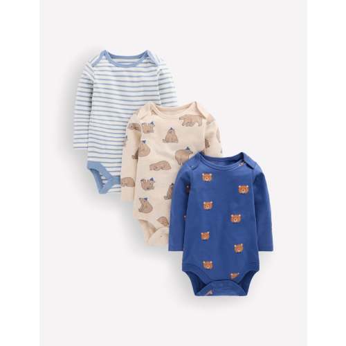 3 - pack Cotton Bodies - Blue Bears | Boden USA