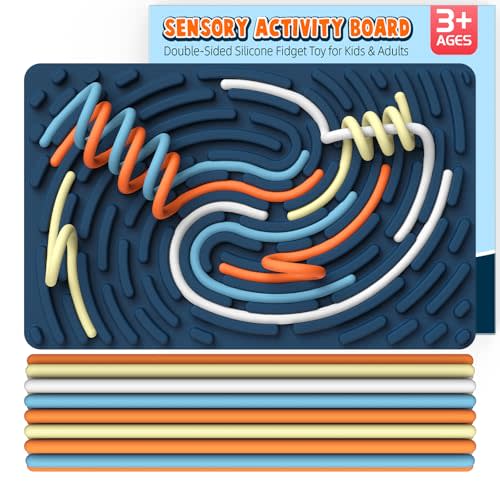 Sensory Activity Board: Ednzion Double-Sided Silicone Fidget Toy for Kids & Adults | Silent, No Mess, Calming for Anxiety, ADHD & Autism | Portable with Travel Bag & 20 Strings | Ages 3+