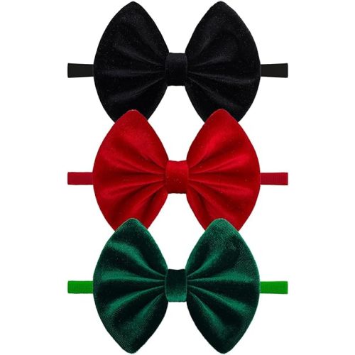 Christmas Velvet Baby Girls Bows Elastic Nylon Headbands Red Green Handmade Christmas Newborn Bows Hairbands Infants Toddlers Hair Accessories