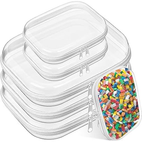 6 Pcs Hard Sided Clear Zipper Case,Clear Zippered Hard Pouch Plastic Travel Makeup Bag Portable Cosmetic Bag Zipper Organizer for Puzzles Cosmetics Pencil Storage,2 Size