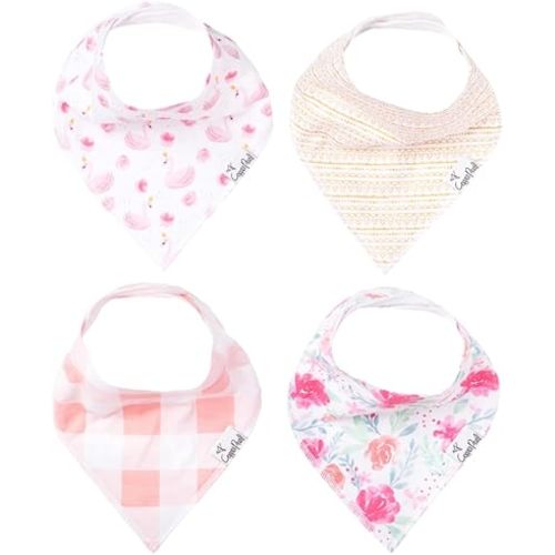 Copper Pearl 4 Pack Soft Cotton Baby Bibs for Drooling and Teething, Absorbent Drool Bibs for Baby Girl and Boy, Adjustable to Fit Newborns to Toddlers, Tons of Styles (June)