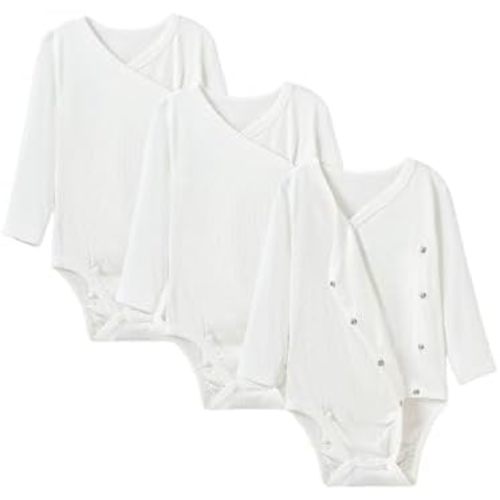 DEFAHN Viscose from Bamboo Baby Side Snap Bodysuit Kimono Onsies 3-Pack Long Short Sleeve Boy Girl Boys