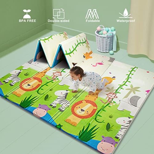 UANLAUO Foldable Baby Play Mat, Extra Large Waterproof Activity Playmats for Babies,Toddlers, Infants, Play & Tummy Time, Foam Baby Mat for Floor with Travel Bag