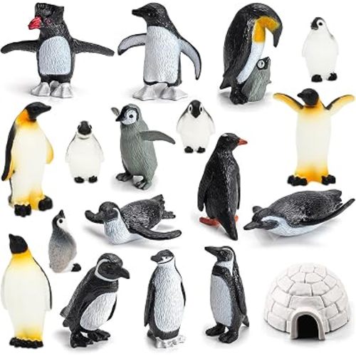 ONEST 18 Pieces Mini Penguin Figurines Toy Set Realistic Arctic Animals Toys Penguins Cake Toppers Polar Small Penguin Figures for Kids Birthday Gift