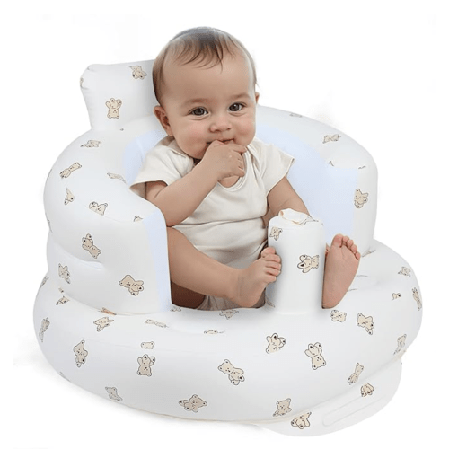 Inflatable Baby Seat for Babies 3 Months & Up, Baby Floor Seats for Sitting Up, Baby Seats for Infants, Blow Up Baby Chair with Built in Air Pump - Bear