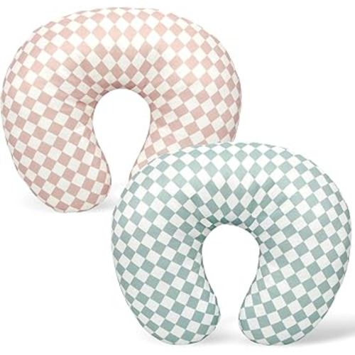 FEBSNOW 2 Pack Baby Nursing Pillow Cover, Stretchy Soft Cotton Nursing Cover for Breastfeeding Pillow Removable Comfortable Baby Feeding Slipcovers for Boy Girl, Checkerboard