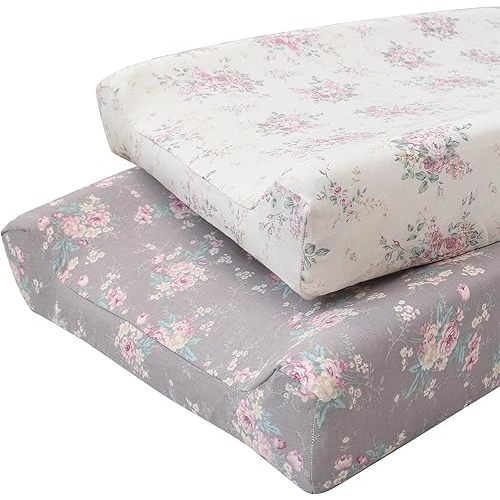Owlowla Changing Pad Cover,Ultra Soft Cotton Changing Table Covers,Breathable&Durable Nursery Diaper Changing Pad Sheets for Baby Boys Girls(Cream&Mauve Floral)