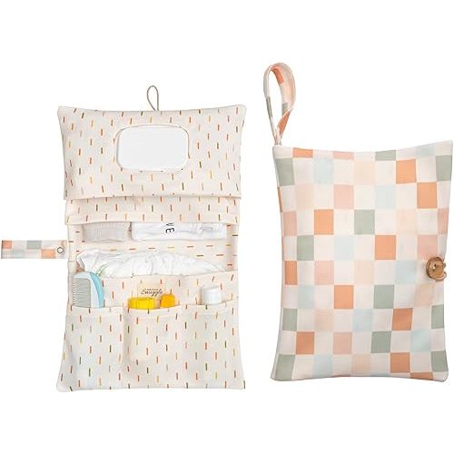 Baby Diaper Bag Organizer, Portable Baby Essentials Storage Pouch for Parents and Caregivers, Organizer Insert for Stroller and Handbag, Machine Washable (Gingham)