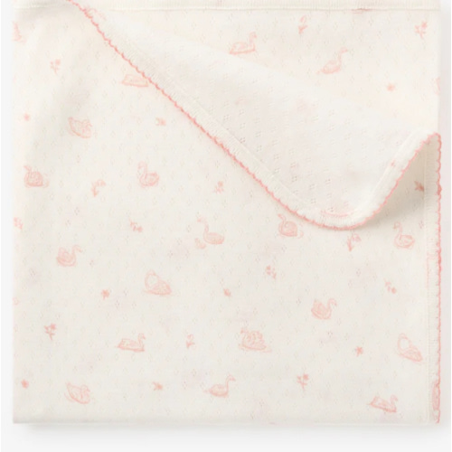 Pink Swan Print Organic Cotton Pointelle Baby Blanket – Elegant Baby