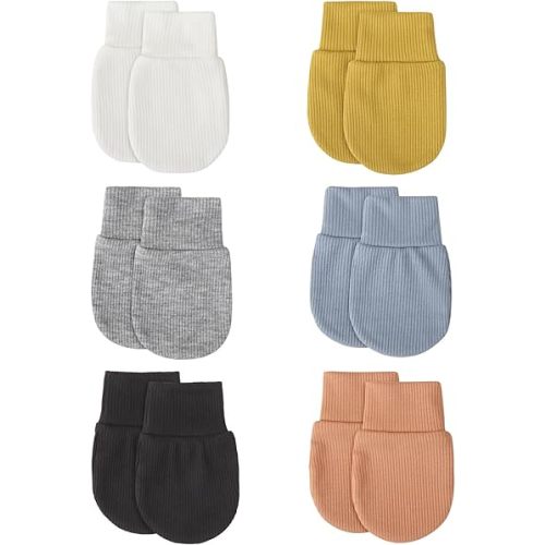 BQUBO 6 Pairs Newborn Baby Boys Girls Mittens 0-6 Months Unisex-Baby Infant Mittens Elastic No Scratch Wrist Gloves