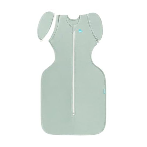 Love to Dream Swaddle Up Transition Bag - Arms Up Position - Light and Ultra Breathable Cotton - Twin Zip - Zip Off Wings - Spring, Summer - Sleep Bag - 0.2TOG - Olive, Medium (6-8.5kg)