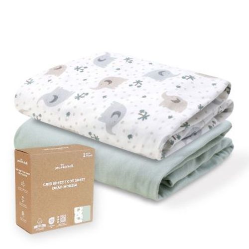The Peanutshell Sage Elephant Organic Cotton Crib Sheets for Baby Boys and Girls, 2 Pack