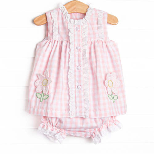 Bleu: Louise Applique Diaper Set, Pink Check – Stitchy Fish