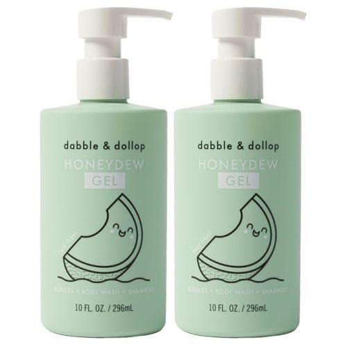 Dabble & Dollop Honeydew Melon Kids 3-in-1 Body Wash, Shampoo & Bubble Bath – Tear-Free, Gentle, Natural-Origin, Hypoallergenic and Safe for Sensitive Skin (10 fl oz, Pack of 2)