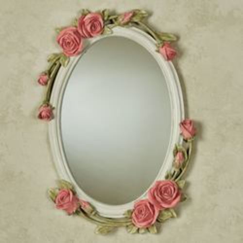 Pink Rose Melody Handpainted Floral Oval Wall Mirror