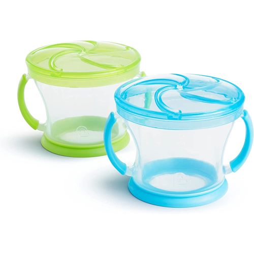 Munchkin Snack Catcher Toddler Snack Cups, No Spill, 2 Pack, Blue/Green