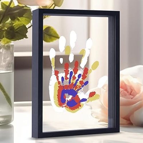 CHERRY CHEERS Family Handprint Kit, DIY Craft Keepsake Wooden Frame, Endless Gift Set, Non-Toxic Paints, Transparent Sheets (Black)