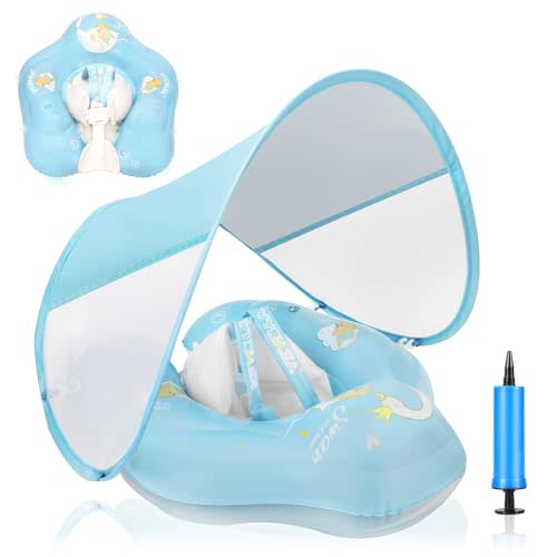 Loowarts Baby Pool Float with Canopy and Safety Seat,Infant Swim Float & Pool Float & Baby Water Float & Swimming Floats UPF50+ UV Protection for Kids from 3 to 36 Months.(S:3-12 Month/L:6-36 Month)