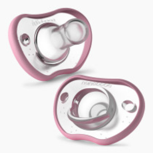 Nanobebe Baby Pacifiers 0-3 Month - Orthodontic, Curves Comfortably with Face Contour, Award Winning for Breastfeeding Babies, 100% Silicone - BPA Free. Perfect Baby Registry Gift 2pk,Pink