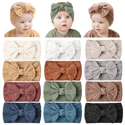 Prohouse 12 Pack Baby Nylon Headbands Hairbands Hair Bow Elastics Handmade Hair Accessories for Baby Girls Newborn Infant Toddlers Kids(Blue)
