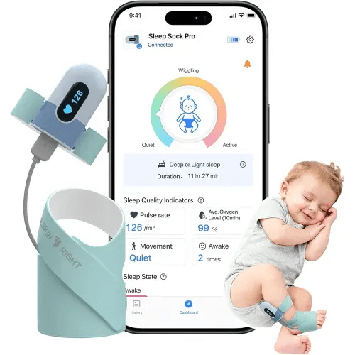 Babytone Baby Sock Monitor, Tracks Real-Time Heart Rate and Movement, with Notification and Sleep Patterns, Smart Baby Monitor No WiFi with Bluetooth and Free APP, for 0-36 Months Newborn